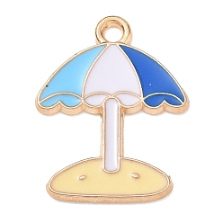 Blue Alloy Enamel Pendants, Umbrella Charms, Light Gold, Blue, 20.5x16x1mm, Hole: 1.8mm