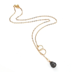 Labradorite teardrop, Natural Labradorite Pendants Necklaces, with Brass Linking Rings & Cable Chains, 304 Stainless Steel Lobster Claw Clasps, 17.52~17.72 inch(44.5~45cm), 2mm