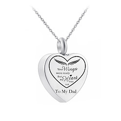 Stainless Steel Color Non-Tarnish Stainless Steel Heart Urn Ashes Pendant Necklace, Word To My Dad Memorial Jewelry for Men Women, Stainless Steel Color, 19.69 inch(50cm)