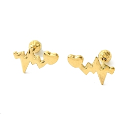 Golden Ion Plating(IP) 304 Stainless Steel Ear Studs, Heart, Golden, 12x18mm