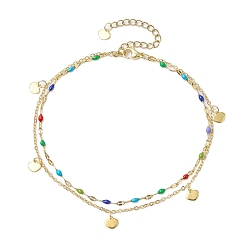 Сердце 304 двухслойные цепочки из нержавеющей стали и латуни на щиколотку, Эмаль стиле, с позолоченными подвесками, сердце, 9-1/8 дюйм (23 см)