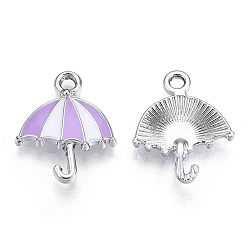 Лиловый Подвески из сплава , с эмалью, платина, зонтик, сирень, 19x15.5x3 мм, отверстие : 2 мм