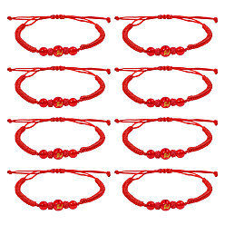 Красный 8шт. регулируемые браслеты из полиэфирного шнура с изображением лошади и китайского зодиака, браслеты из плетеных бусин из смоляных бусин для мужчин и женщин, красные, внутренний диаметр: 2~3-3/4 дюйм (5~9.5 см)