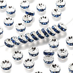 Свет Сапфира Латунь марки А горный хрусталь Spacer бисер, серебряный цвет гальваническим, без никеля , рондель, света сапфир, 8x3.8 мм, отверстие : 1.5 мм