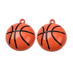 Rouge Orange Pendentifs en alliage de peinture de cuisson, charmes de basket-ball, rouge-orange, 39.5x34.5x10mm, Trou: 3mm