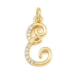 Letter E Brass Micro Pave Clear Cubic Zirconia Pendants, Letter Charms, Cadmium Free & Lead Free, Real 18K Gold Plated, Letter E, 17.5x9x2mm, Hole: 5mm