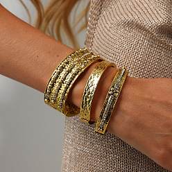 Antique Golden Vintage Alloy Crystal Rhinestone Hammered Hinged Cuff Bangle Sets for Women, Stackable Bangles, Antique Golden, Inner Diameter: 2.28 inch(5.8cm), about 3pcs/set