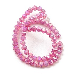 Hot Pink Imitation Jade Glass Beads Strands, Faceted, AB Color Plated, Rondelle, Hot Pink, 5x4.5mm, Hole: 1.2mm, about 70pcs/strand, 12.80''(32.5cm)