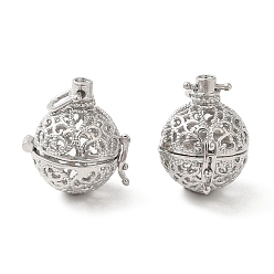 Platinum Rack Plating Brass Hollow Round Cage Pendants, For Chime Ball Pendant Necklaces Making, Platinum, 20.5x15.5x19mm, Hole: 4x3.7mm