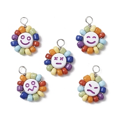 Платина Подвески из акрила, стекла и меди, форма лица, платина, 16~17x12.5~13.5x3.5~4 мм, отверстие : 2.5~3 мм