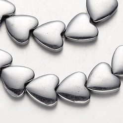 с Платиновым Покрытием Гальванизировать немагнитных синтетический гематит нитей бисера, сердце, с покрытием платиным, 15x15x5 мм, отверстие : 1 мм, около 31 шт / нитка, 15.7 дюйм