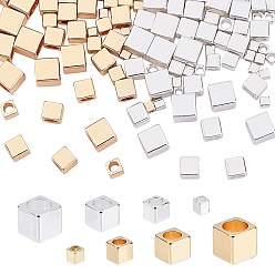 Mixed Color 160Pcs 2 Colors Brass Spacer Beads, Long-Lasting Plated, Cube, Mixed Color, 80pcs/color