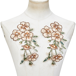 (404) Непрозрачное AB Кислое яблоко 2шт. цветочные нашивки для одежды, с пластиковыми жемчужинами и пайетками, цветочный белый, 215x140x0.2~4 мм