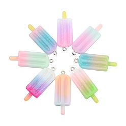 (52) Непрозрачная лаванда 40 шт 8 цвета градиент цвета непрозрачные подвески из смолы, очарование мороженого, с блестящей пудрой и железными петлями платинового тона, разноцветные, 41x14.5x5 мм, отверстие : 2 мм, 5 шт / цвет