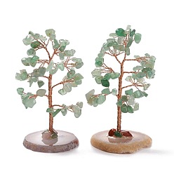 Зеленый Авантюрин Украшения из натуральной зеленой авантюриновой крошки и агата на пьедестале, дерево жизни исцеляющее каменное дерево, для балансировки чакр исцеляющими кристаллами рейки, без кадмия и без свинца, 59~70x47~65x100~114 мм