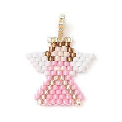 Pink Подвески-ангелы из бисера, подвески из стеклянных бусин с узором ткацкого станка, розовые, 23x18x1.5 мм, отверстие : 1.8 мм