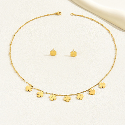 Настоящее золото 18K Модные комплекты из серег-гвоздиков и ожерелий с подвесками в виде клевера из нержавеющей стали для женщин, реальный 18 k позолоченный, ожерелья: 17.72 дюйм (45 см)