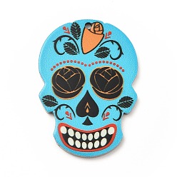 Темно-Голубой Печатные 201 подвески из сахарного черепа из нержавеющей стали, очарование Синко де Майо, глубокое синее небо, 40.5x28x2 мм, отверстие : 2 мм