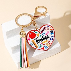 Сердце Деревянные брелки на день учителя, украшения для сумок и кошельков, с кисточкой, сердце, 13x4 см