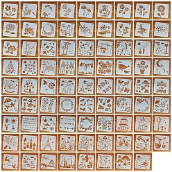 Mixed Patterns PET Plastic Drawing Painting Stencils Templates, For DIY Scrapbooking, Square, Mixed Patterns, 13x13cm, 80pcs/set