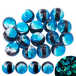 Голубой 20шт. светящихся стеклянных бусин с эффектом потрескивания, круглые, светится в темноте, голубой, 8.5 мм, отверстие : 1.6 мм