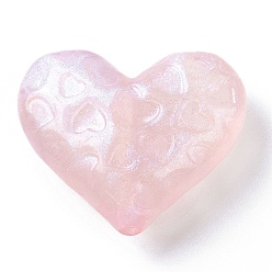 Pink Светящиеся акриловые бусины, блеск бисера, светится в темноте, сердце, розовые, 24x29x10 мм, отверстие : 2 мм, Около 115 шт / 500 г