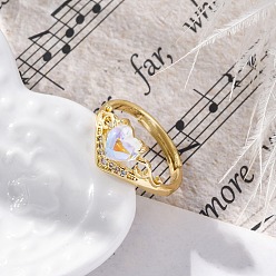 Настоящее золото 18K Кольца-манжеты из латуни с микропаве, прозрачные кубические циркония, кольца в форме сердца для женщин, cmолой, долговечный, стойки покрытие, без свинца и без кадмия, реальный 18 k позолоченный, 2~9.5 мм, внутренний диаметр: 16 мм