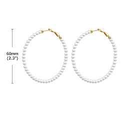 White Plastic Imitation Pearl Stud Earring, with 304 Stainless Steel Finding, Ring, Golden, White, 60mm
