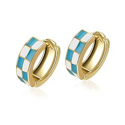 Небесно-голубой Серьги-кольца из сплава с эмалью в клетку, золотые, голубой, 15 мм