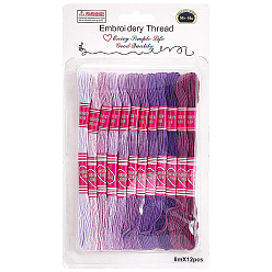 Фиолетовый 12 мотки 6-слойный поликоттон (полиэстер-хлопок) нить для вышивания, нитки для вышивки крестом, градиент цвета, фиолетовые, 0.8 мм