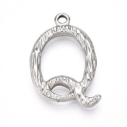 Letter Q 304 подвески из нержавеющей стали, письмо амулеты, Буква Q, 23x16.5x3 мм, отверстие : 1.6 мм