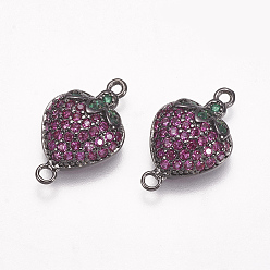 Черный Цвет Металла Латунные микро проложить кубических ссылки циркония, клубника, красочный, металлический черный , 18x11x4 мм, отверстие : 1.5 мм