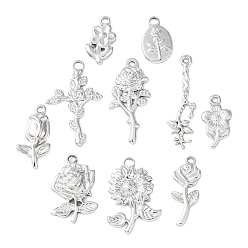 Нержавеющая Сталь Цвет 10 шт. 304 подвески из нержавеющей стали, цветочный шарм, цвет нержавеющей стали, 17~33.5x9~19x1~3 мм, отверстие : 1.4~3 мм