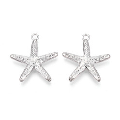 Платина Стойки подвески обшивки сплава, прелести морская звезда, платина, 33x30x5 мм, отверстие : 2.8 мм