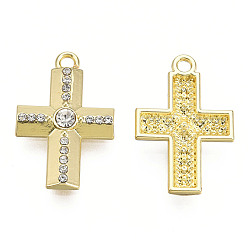 Light Gold Стойки подвески обшивки сплава, с кристально горный хрусталь, без кадмия, без никеля и без свинца, крест прелести, золотой свет, 23x15.5x3 мм, отверстие : 1.8 мм