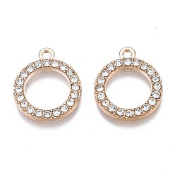 Light Gold Подвески из сплава , с кристально горный хрусталь, без кадмия, без никеля и без свинца, кольцо прелести, золотой свет, 20x17x2 мм, отверстие : 1.6 мм
