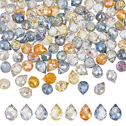 (52) Непрозрачная лаванда 144 шт. 8 стили гальванизированные стеклянные бусины, граненые, слезинки, Топ пробуренной, разноцветные, 10x8 мм, отверстие : 1.2 мм, 18 шт / цвет