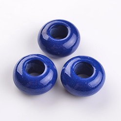 Синий Крашеный рондель натуральный океан белый нефритовый бисер, бусины с большим отверстием, синие, 15x8 мм, отверстие : 6 мм