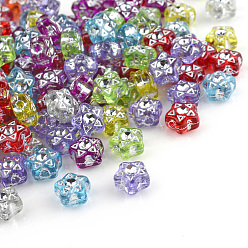 Mixed Color Plating Transparent Acrylic Beads, Silver Metal Enlaced, Star, Mixed Color, 7.5x7x4mm, Hole: 2mm, about 3400pcs/500g