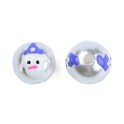 Mauve ABS Plastic Imitation Pearl Beads, with Enamel, Round with Ghost, Mauve, 12x11.5mm, Hole: 2mm