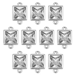 Платина 10шт. латунные подвески-соединители с прозрачным кубическим цирконием, квадратные ссылки, платина, 7.5x11x3.5 мм, отверстие : 1 мм