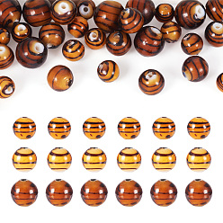 Темно-Оранжевый 32 бусины лэмпворк ручной работы, круглый с узором в полоску, темно-оранжевый, 8.5~12.5x8.5~12 мм, отверстие : 1.6~1.9 мм
