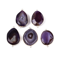 Natürliche Achat Verbindungsanhänger aus natürlichem Achat, Nuggets-Links, mit Messing-Zubehör, gefärbt und erhitzt, 48~57x31~38x6~15 mm, Bohrung: 2 mm