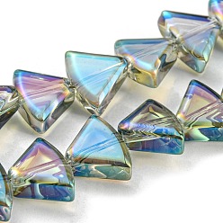 Темный Морско-зеленый Нити прозрачных стеклянных бусин с гальваническим покрытием, полностью радужными, вентилятор, темно-зеленый, 8x10.5x4 мм, отверстие : 1 мм, около 80 шт / нитка, 25.51'' (64.8 см)