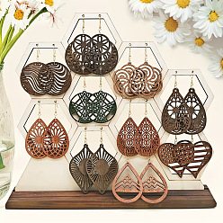 Mixed Color Wood Dangle Earrings for Women, Teardrop/Heart/Round, Mixed Color, 84x53mm, 10Pairs/set
