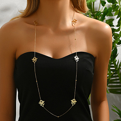 Цветок Стильные длинные ожерелья из полых звеньев нержавеющей стали для женщин, нарядные на вечеринку, золотые, цветок, 39.37 дюйм (100 см)