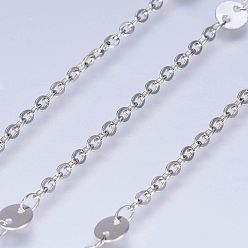 Нержавеющая Сталь Цвет Устойчивы к потускнению 304 цепи из нержавеющей стали, с плоскими круглыми ссылкам, пайки, с катушкой, Плоско-овальные, цвет нержавеющей стали, 5x0.3 мм, около 32.8 футов (10 м) / рулон