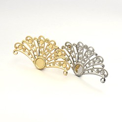 Mixed Color Fan Shaped Brass Filigree Pendant Flat Round Bezel Cabochon Settings, Mixed Color, 29x56x1mm, Hole: 1.5mm