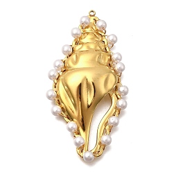 Золотой 304 из нержавеющей стали большие кулоны, раковина, с пластиковыми жемчугом, золотые, 56x28.5x7.5 мм, отверстие : 1.4 мм