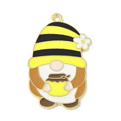 Gnome Эмалевые подвески из сплава на тему пчел, золотые, гном, 35x22x1 мм, отверстие : 1.8 мм